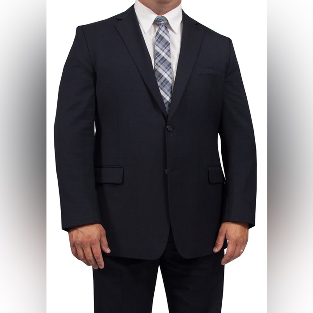Eisenberg Solid Navy Men’s Suit with Notch Lapel and Tailored Fit Sz 50PS/52